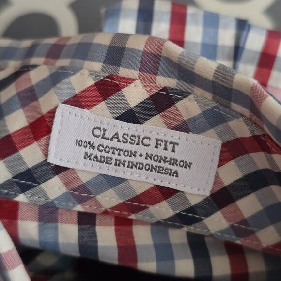 Onward Reserve Shirt Mens Large Red Blue Plaid Classic Fit Non Iron Cotton - Picture 11 of 16
